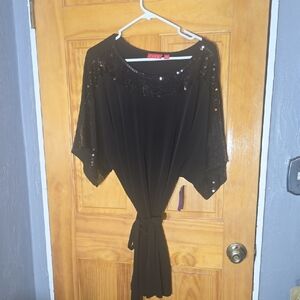 Elle Black Sequin Sleeve Dress Size L P2p 20 With Stretch